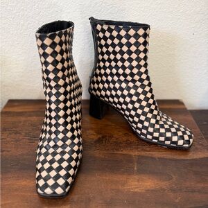 ALOHAS Checkered Ankle Boots in Black and Cream
